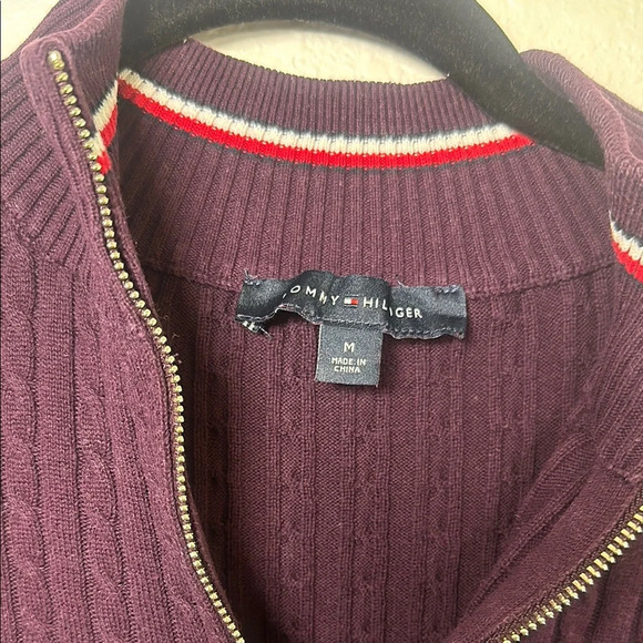 Tommy Hilfiger Women's Cotton Cable-knit Quarter-zip Sweater In Aubergine - Picture 2 of 5